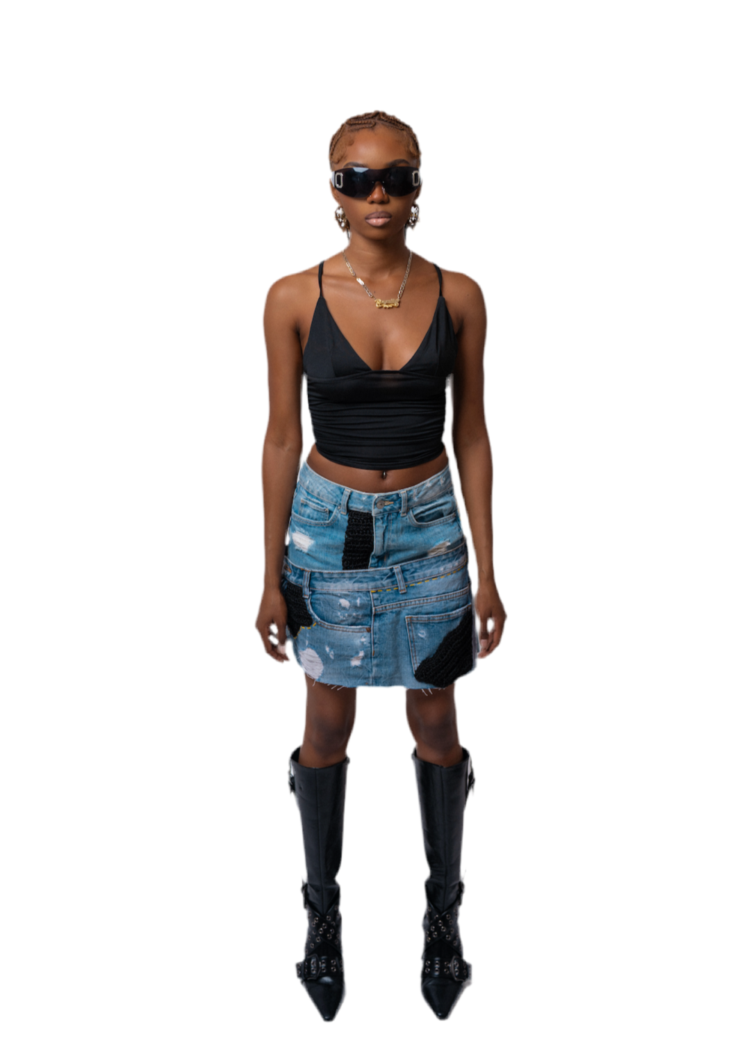 Upcycled Denim Mini Skirt with Crochet Details