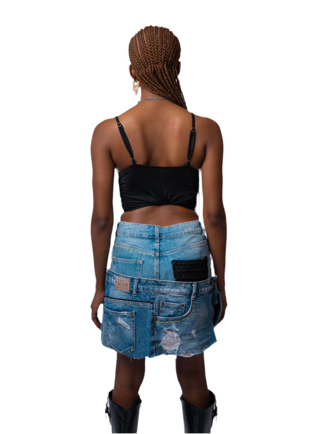 Upcycled Denim Mini Skirt with Crochet Details